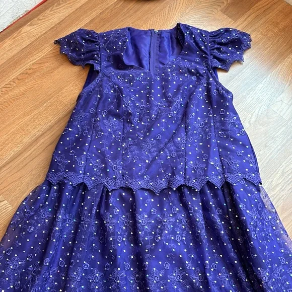 Vintage 1990’s short sleeve purple floral/sequin dress. Size 20/22. - Picture 7 of 17